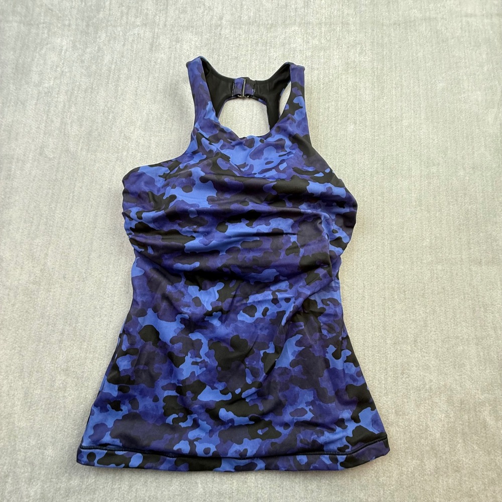 Athleta Maldives Bra Cup Tankini Top Blue Camo High Neck 32D/DD